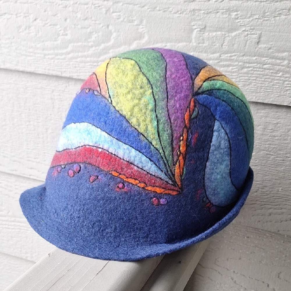Colorful 🌈 rainbow handmade felted hat size S/M